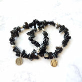Harper Black Chip Gemstone Beaded Stretch Bracelet